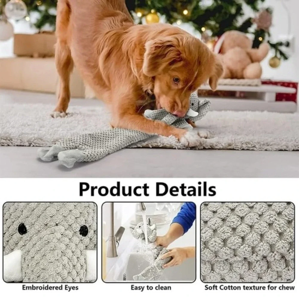 $10🐕 Gray Plush Elephant Squeaky Dog Toy Crinkle Paper Unstuffed Flat Pet Toy